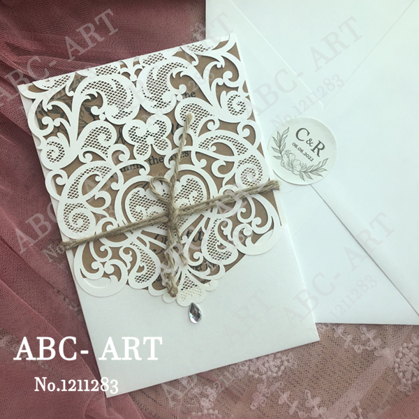 

ABC 50 /100set Customize Wedding Invitation Cards Greeting Business Party Cards Flower Pattern Laser Cut with envelopes