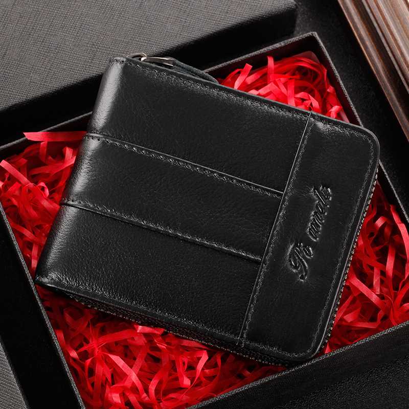 

Genuine Leather For Men Male Purse Clutch Bags Man Money Bag Small Money Party Zipper Wallet Natural Vintage Leather, Black