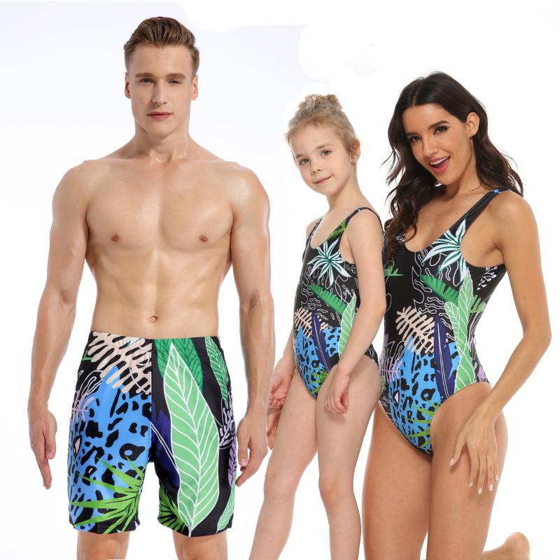 

Leaf Swimsuit Family Matching Outfits Look Mother Daughter Swimwear Mommy And Me Bikini Dress Clothes Father Son Swimming Shorts, Boy size 2t