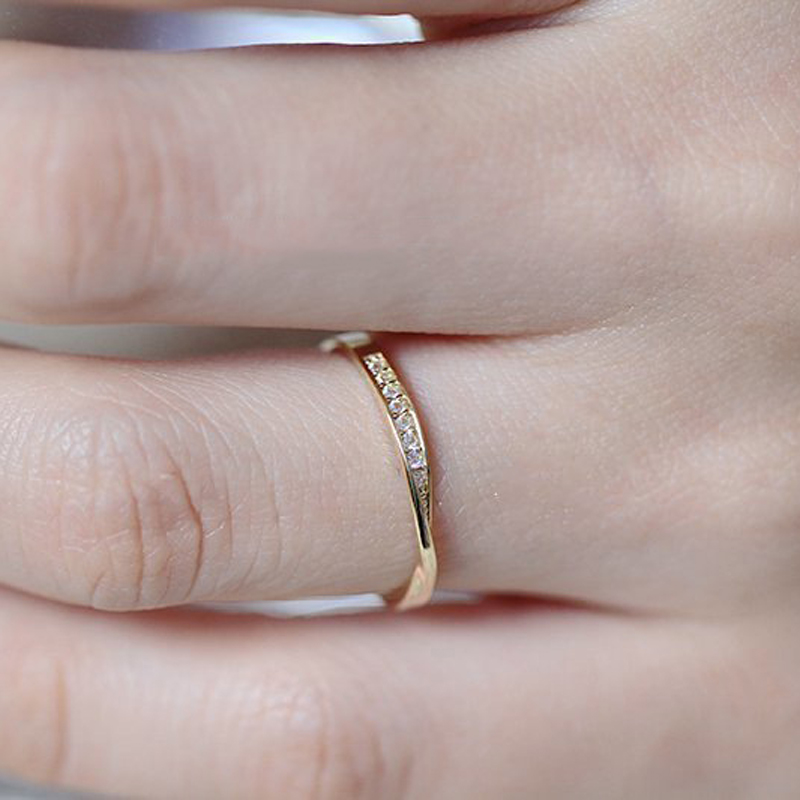 

Korean Trendy Single Row Zircon Rings Party Jewelry Simple Micro-inlaid Zircon Plated Gold Color Women's Rings Anillos Wholesale