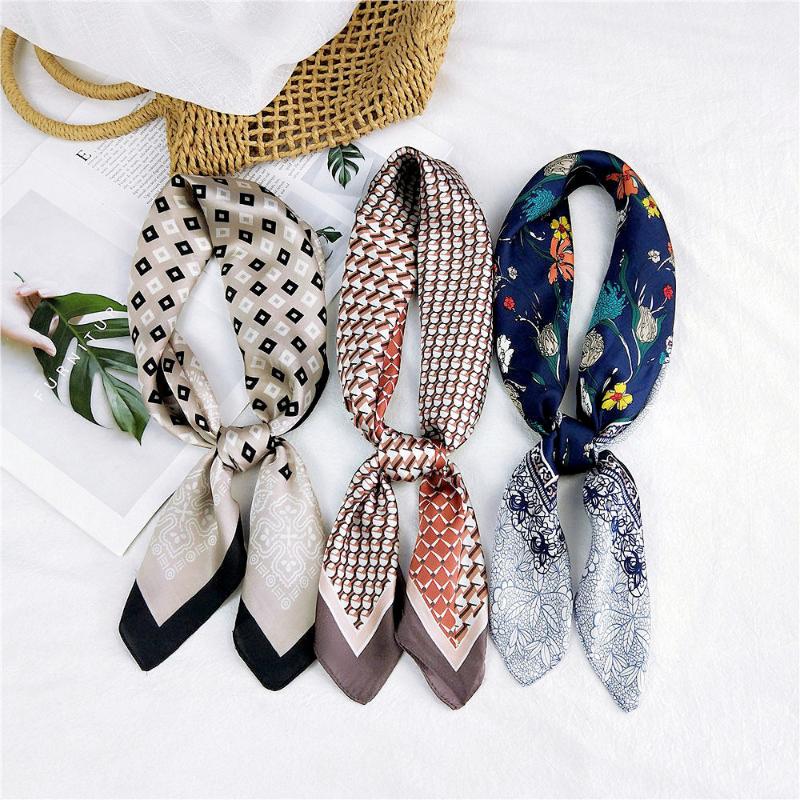 

70X70CM New kerchief print square Imitation silk scarf shawls for ladies silk head scarves Top quality wrinkle scarf