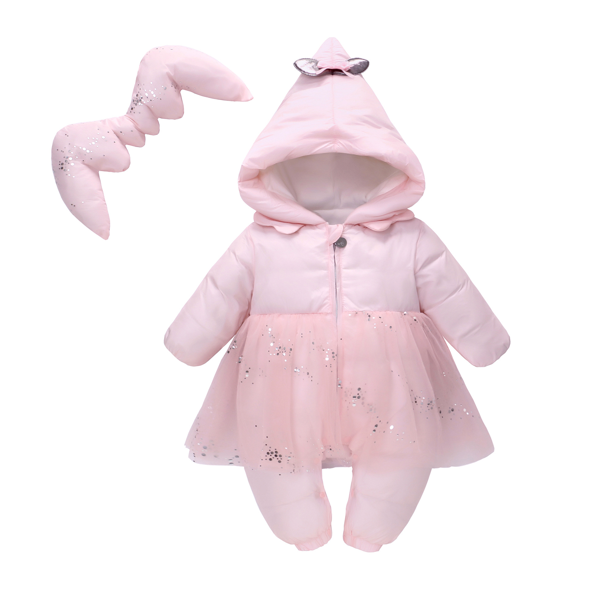 

Little Angle Snowsuit Baby Clothes Snow Wear Cotton Padded 2-1 Set Warm Outerwear Overalls Romper Kids Winter Newborn Parka, Pink