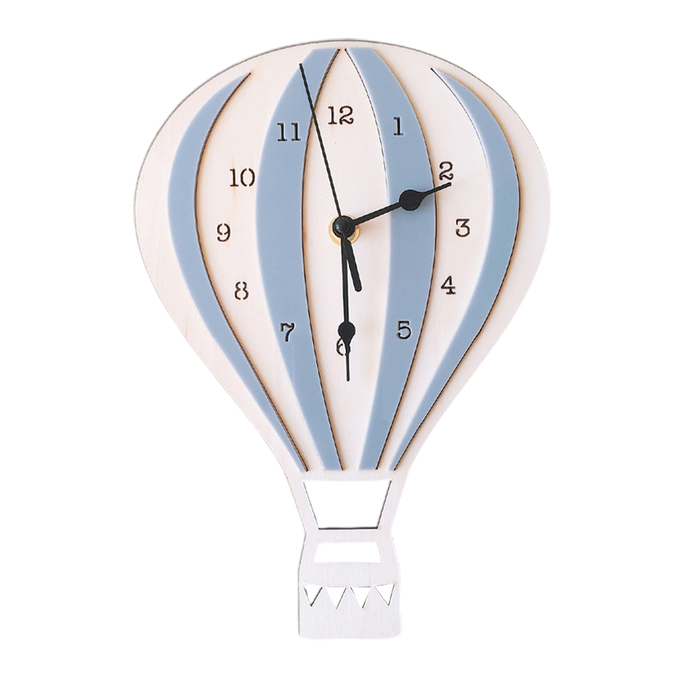 

Wooden Wall Clock Digital Display Living Room Easy Install Mute Craft Home Decor Hot Air Balloon Shape Nordic Style School