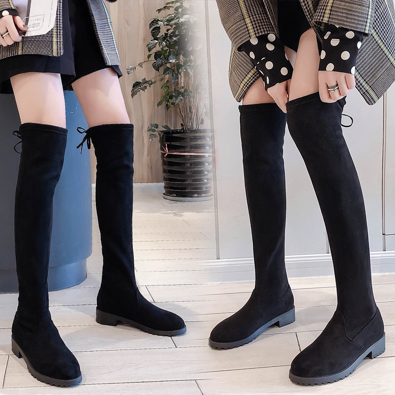 

Over-the-knee boots woman 2020 winter new short thin black boots with all kinds of high with fleece high heel WOMEN