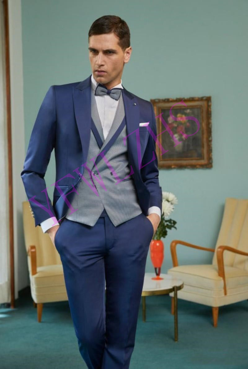 

Handsome Groomsmen Peak Lapel Groom Tuxedos Mens Wedding Dress Man Jacket Blazer Prom Dinner 3 Piece Suit(Jacket+Pants+Tie+Vest) B199, Same as image