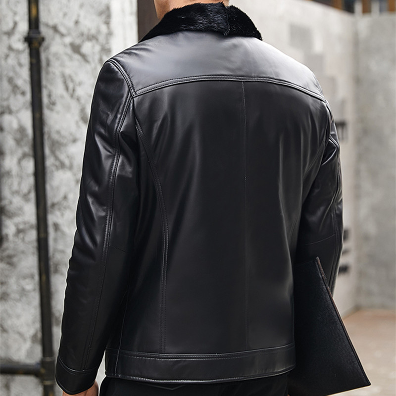 

Leather Men Winter Genuine Jacket Natural Liner Sheepskin Mens Jackets Plus Size Coat YN2279 YY720, Black