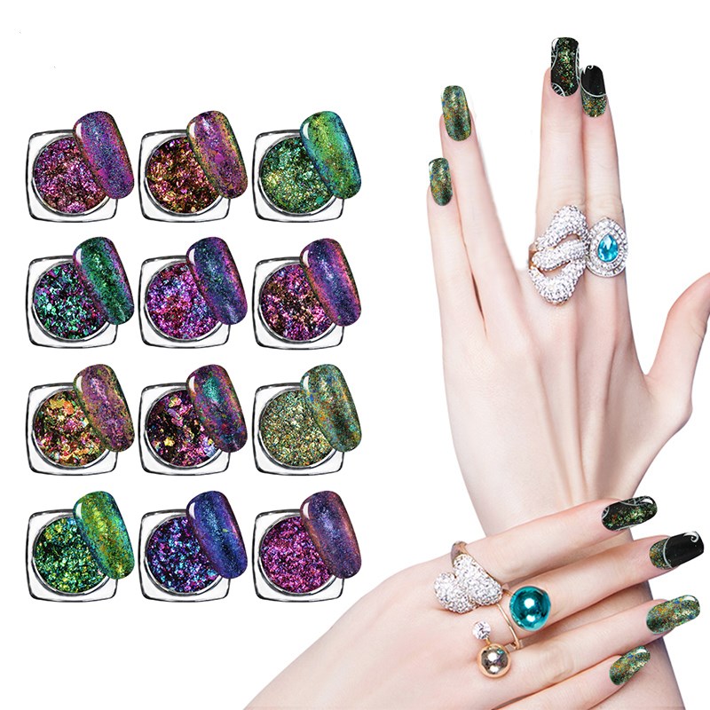 

1g Chameleon Nail Powder Glitter Cloud Sequins Manicure Paillette Nail Art Decorations Accessories With Sponge Stick