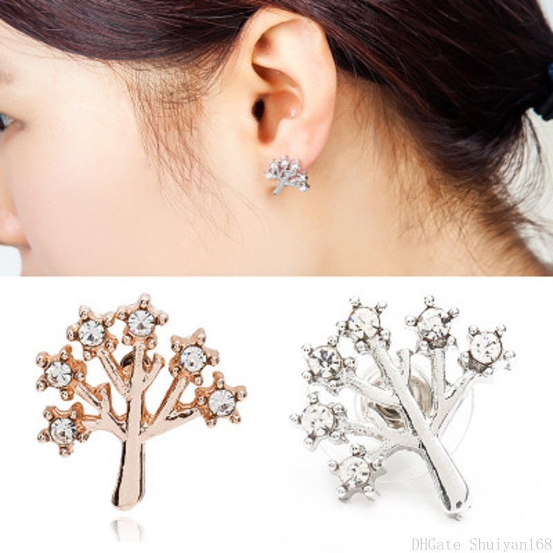 Real de acero inoxidable pendiente aretes ohrhänger vida árbol pedrería plata Rosegold