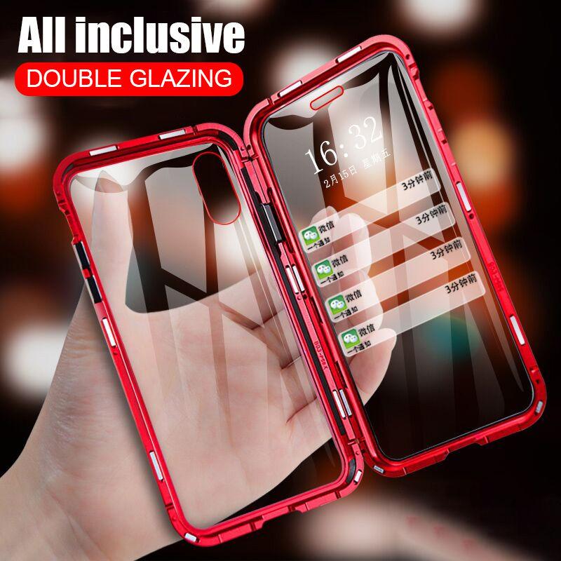 

Magnetic Adsorption Metal Phone Case For iPhone XR XS X XS Max 6 7 8 Plus Double Sided Tempered Glass Full Protective Cover Case