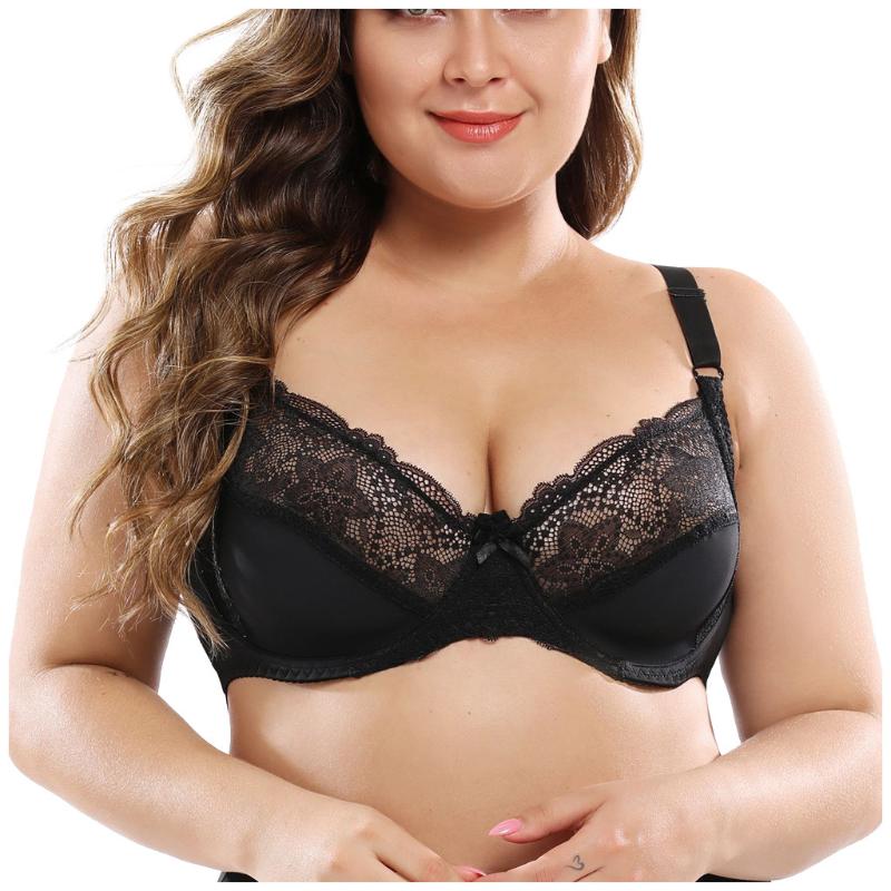 

New Lace Perspective Bra Women Sexy Lingerie Underwire Embroidery Floral Bralette Plus Size D E 85 90 95 100 105 #A, Coffee