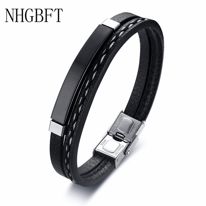 

NHGBFT Weave multilayer leather bracelets for women men Stainless steel Curved Casual bracelet
