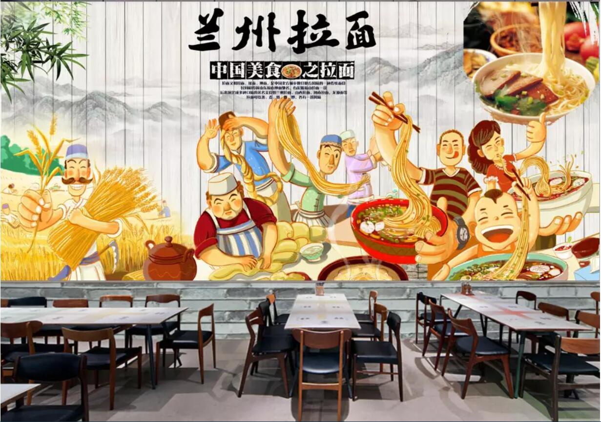 

3d room wallpaper custom photo non-woven mural Vintage nostalgic Lanzhou Ramen catering background wall wallpaper for walls 3 d, Picture shows