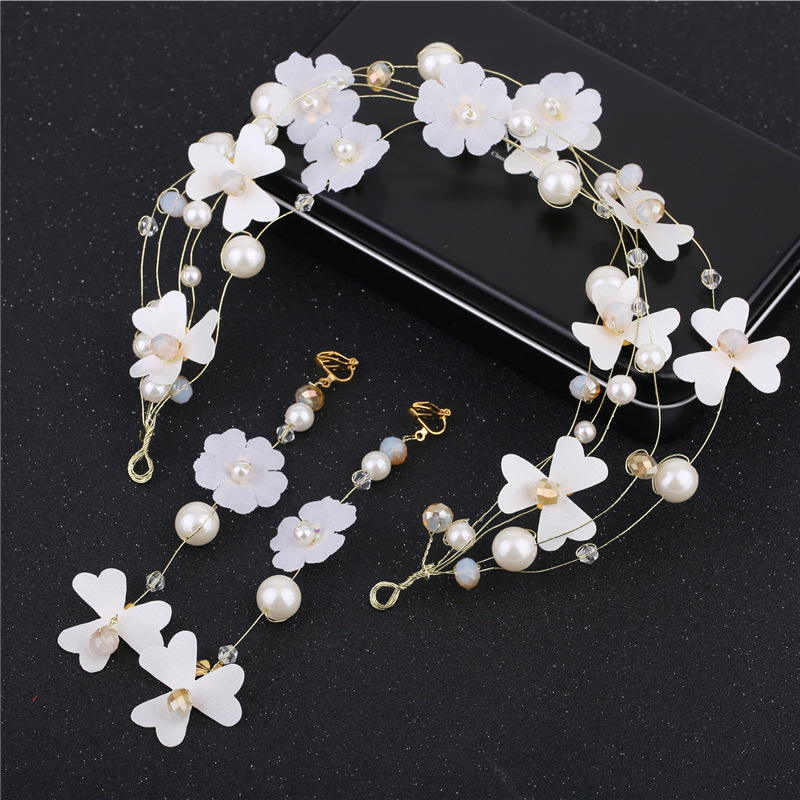 

Bride Girl Children Hair Headwear Princess Show Garland Flower Girl Corolla Hair Band Flower Neck Chain Ear Clip Suit