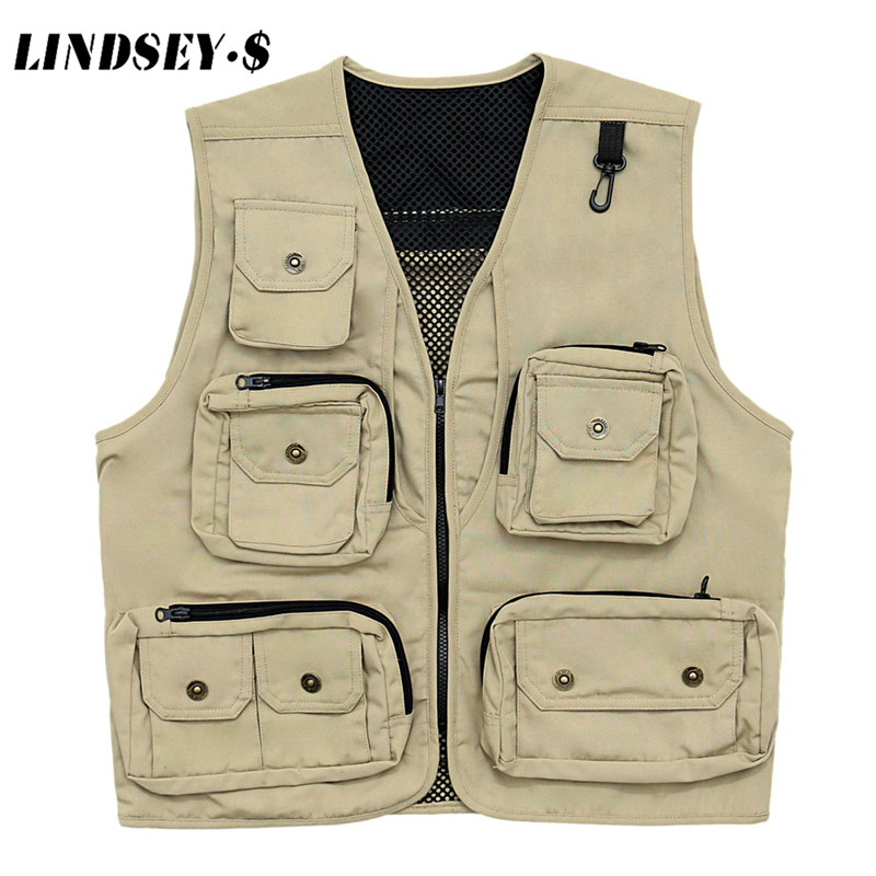 

Men's Hiking Vests Outdoor Multi-pockets Unloading Dry Thin Mesh Cargo Male Coats Waistcoat for Men, Black