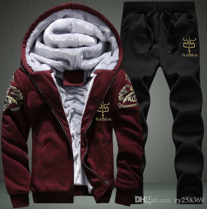 Men lead fashion sweater plus velvet thickening sports suit men's hooded sportswear men's sweater autumn new coat