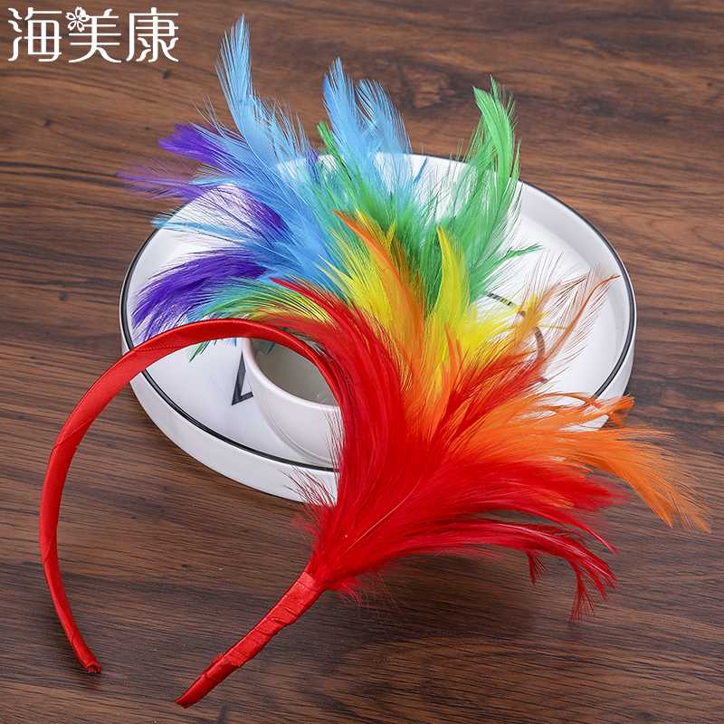 

Haimeikang Feather Hairband Fascinator Flapper Headband Mardi Gras Party Head Decor Hot Halloween Festival Accessories