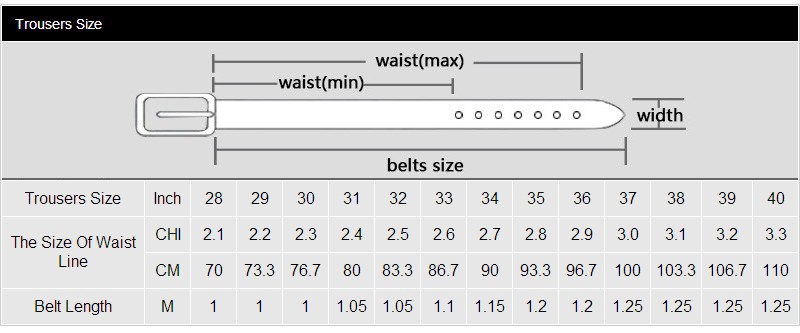 Mens Belt Size Chart In Cm
