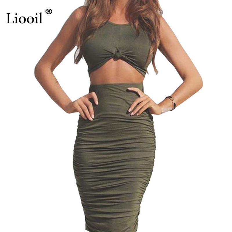 

Liooil Sexy Two Piece Tank Midi Dress Women 2019 Summer Fashion Draped Bodycon Dress O Neck Sleeveless Hollow Out Party Dresses, Dark blue