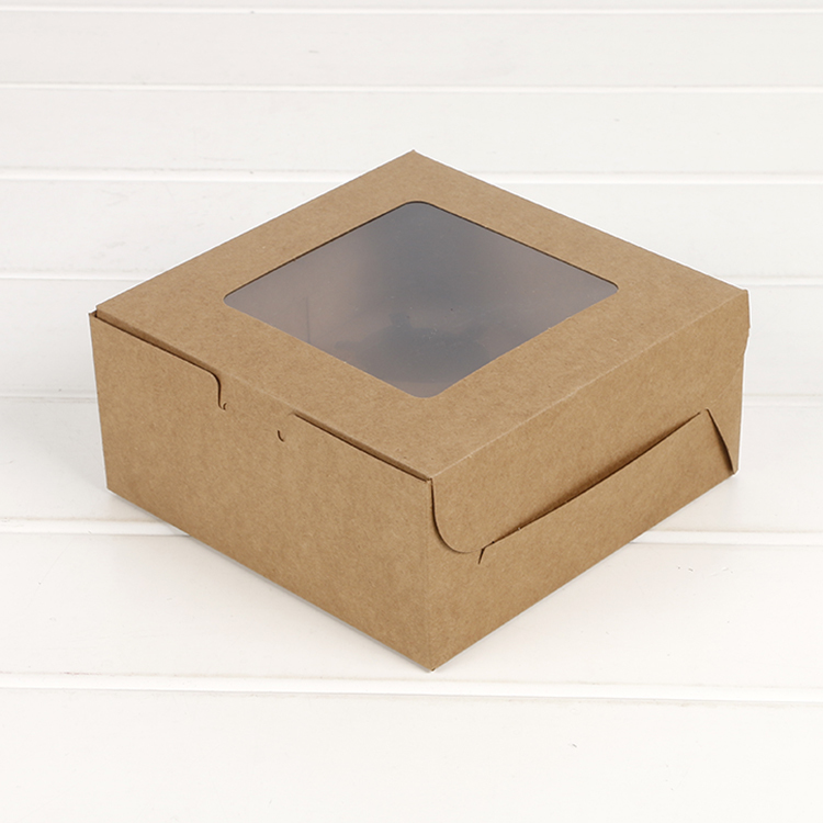 

5pcs cupcake box with window Gift Packaging For Wedding Home Party 4 Cup Cake Holders White Brown kraft paper box Customized