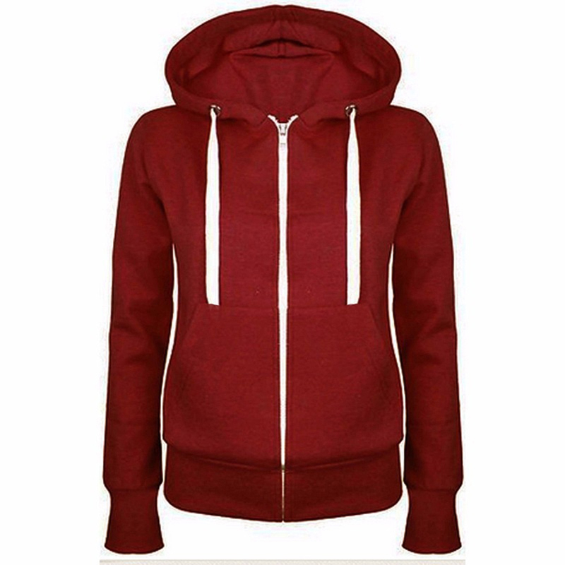 

Classic Women Hoodies New Spring Autumn Zipper Hooded Sweatshirts Tie Collar Hoody Jacket Women' Coat Pockets Outerwear, Wine red