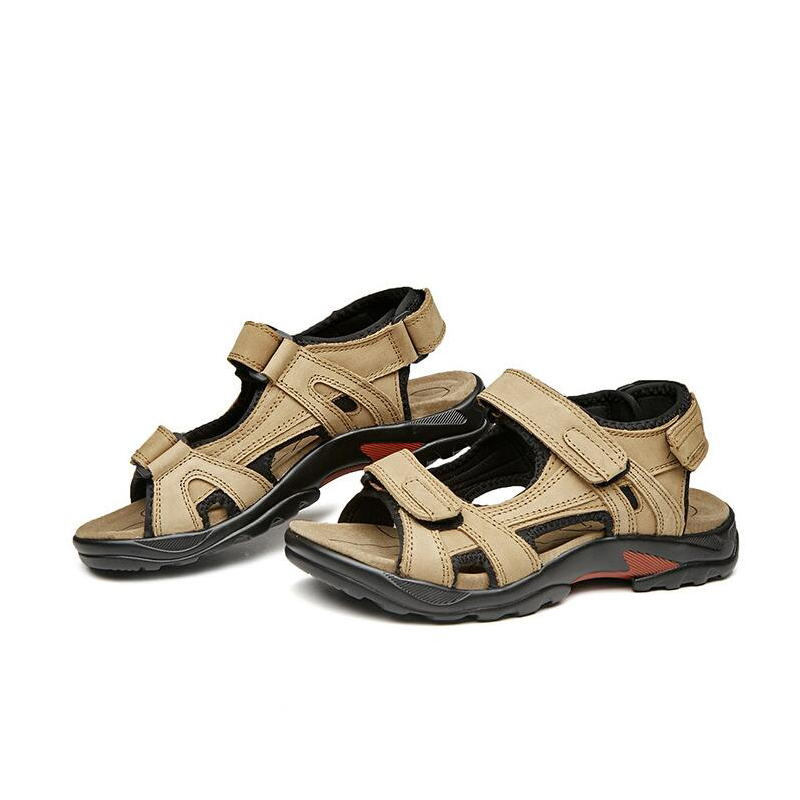 

Summer Men's Leather Sandals 2020 New Genuine Leather Slippers For Men Classic Slides Men Causal Beach Shoes Plus Size 38-47, Brown