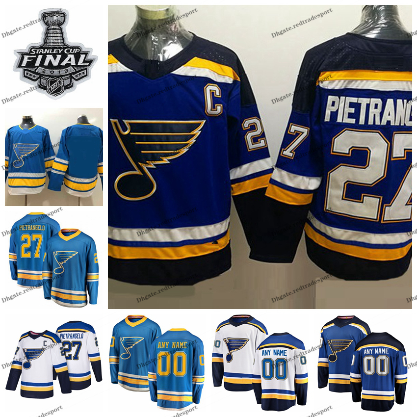 

2019 Stanley Cup Final Alternate Customize Alex Pietrangelo St. Louis Blues Hockey Jerseys 27 Alex Pietrangelo Stitched Shirt C Patch, Navy blue 27
