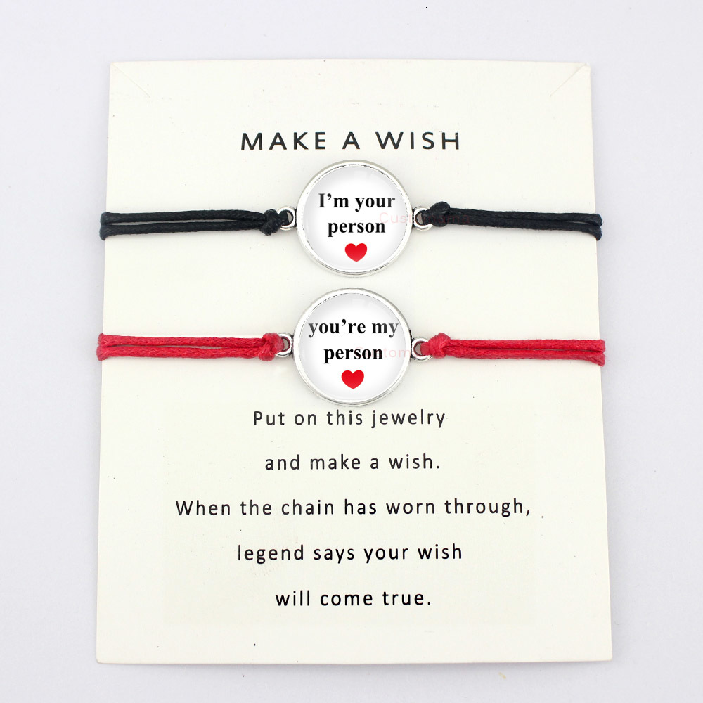 

You Are My Person King Queen Turtles Tortoise Animal Antique Silver Charm Card Bracelets Red Black Women Men Jewelry (1pair )