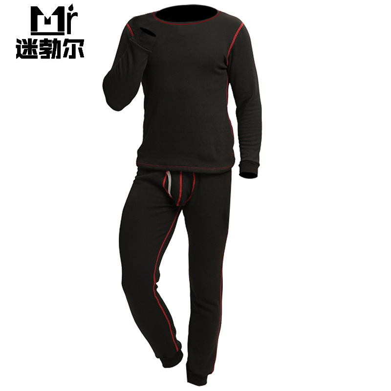 

2018 winter men's fashion cotton thermal underwear men long johns shirt+pants 2 piece set warm thick velvet 6 colors, Black