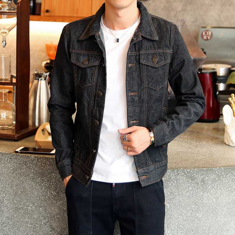 

Casual Solid Men Denim Jacket Autumn Mens Fashion Bomber Jean Jackets Male Cowboy Jeans Men Clothing Jaqueta Masculina 2020 New, Black