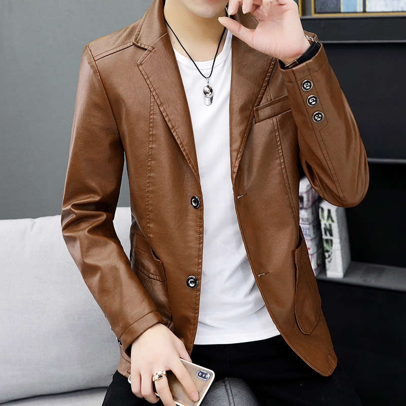 

HOO 2020 new men's casual clothes Pitsea Twill PU handsome young fashion Slim solid color stitching clothes Pitsea, Black