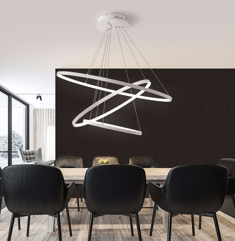 Lampe de bague circulaire moderne 3/2/1 Cercle Pendentif Pendentif Lights Acrylique Eclairage LED en aluminium ALUMINIUM