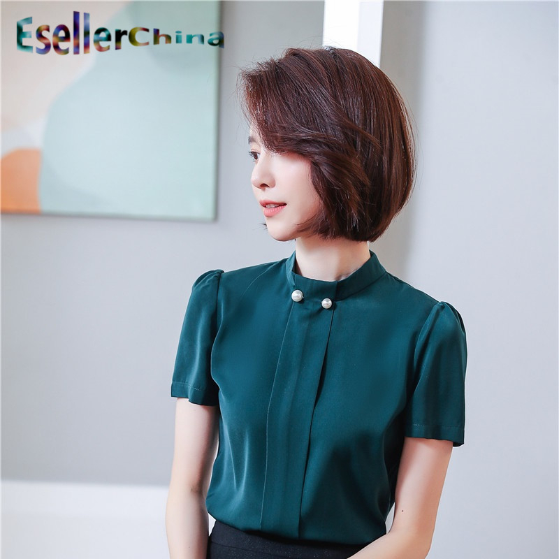 

Novelty Green Summer Short Sleeve Women Blouses Shirts Styles Ladies Work Wear Blouse Female Tops Clothes, Blackish green