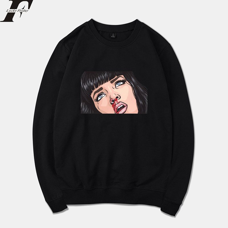 

funny design Mia Wallace Pulp Fiction women capless Sweatshirts hip hop men hoodies casual Long Sleeve Sweatshirt pullover tops, Black