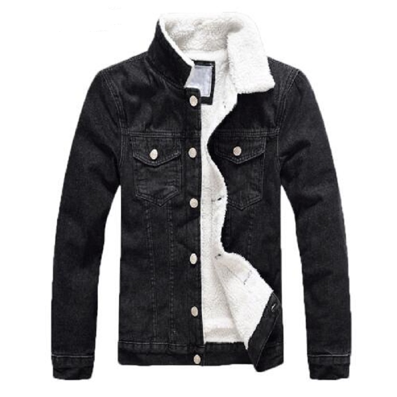 

Denim Jackets Men 2018 Thicken Fleece Winter Jacket Men's Cotton Coats Fur Collar Casual Jeans Jackets Military Male Clothes, Black