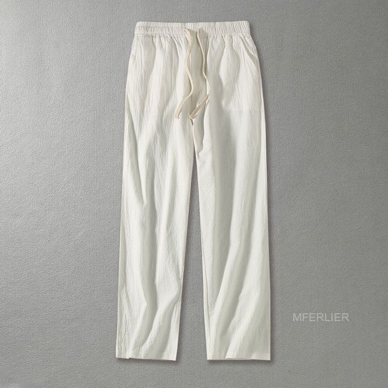 

Autumn Summer Plus size pants men  Waist 148cm Cotton linen trousers men, Black