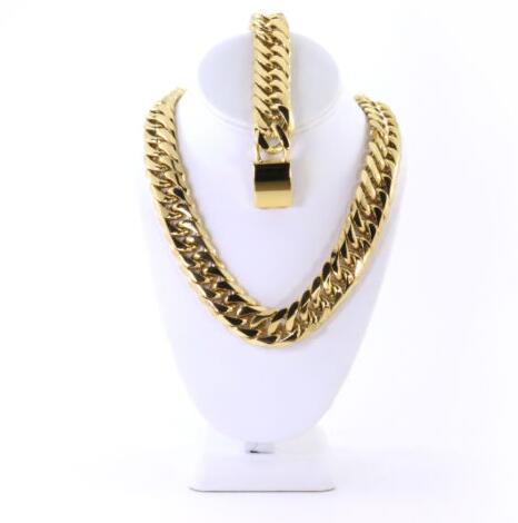 

Mens Large Thick 14K Gold Plated Miami Cuban Chain And Bracelet Set 21mm JayZ, Silver