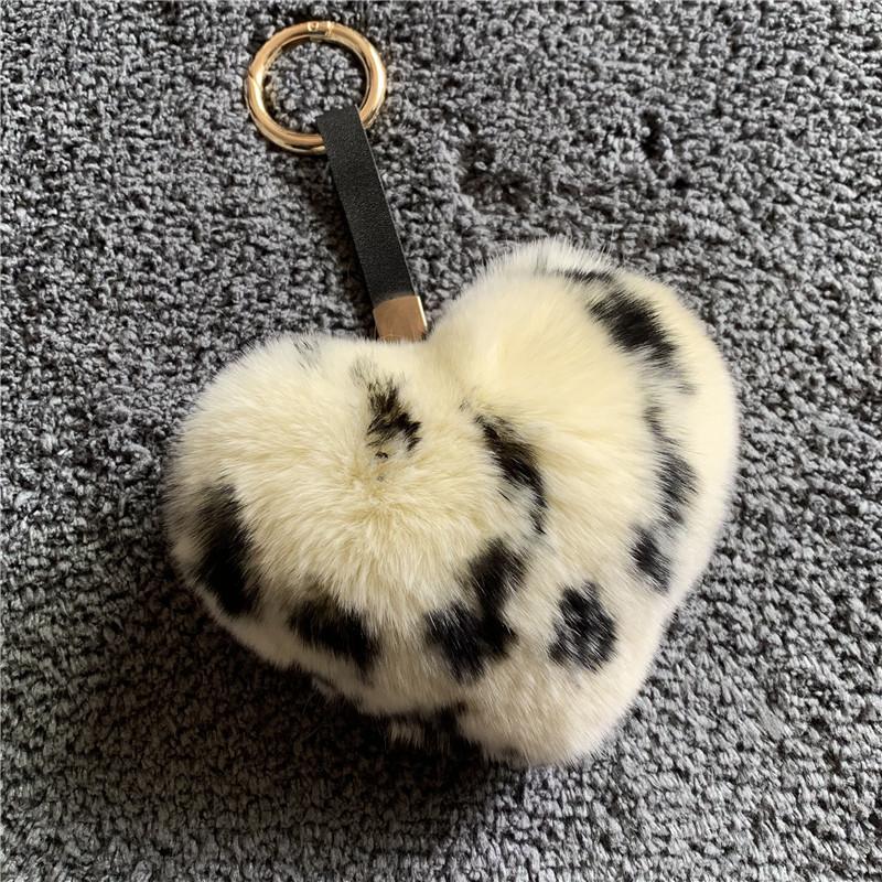 

Leopard Print Real Fur Rex Rabbit Hair Peach Heart Hair Ball Key Chain Jewelry Pendant Fur Bag Pendant Cute Keychain Key Ring