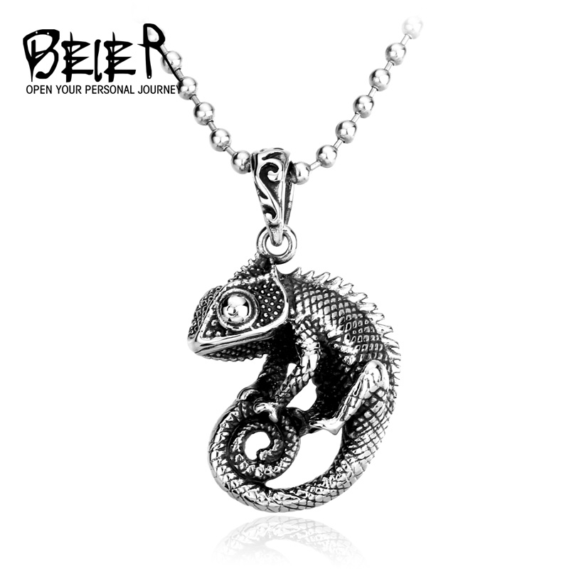 

BEIER Punk Good detail Unique 3D Lizard Pendants Necklace Stainless Steel chain Cute Animal Gift jewelry for men BP8-065