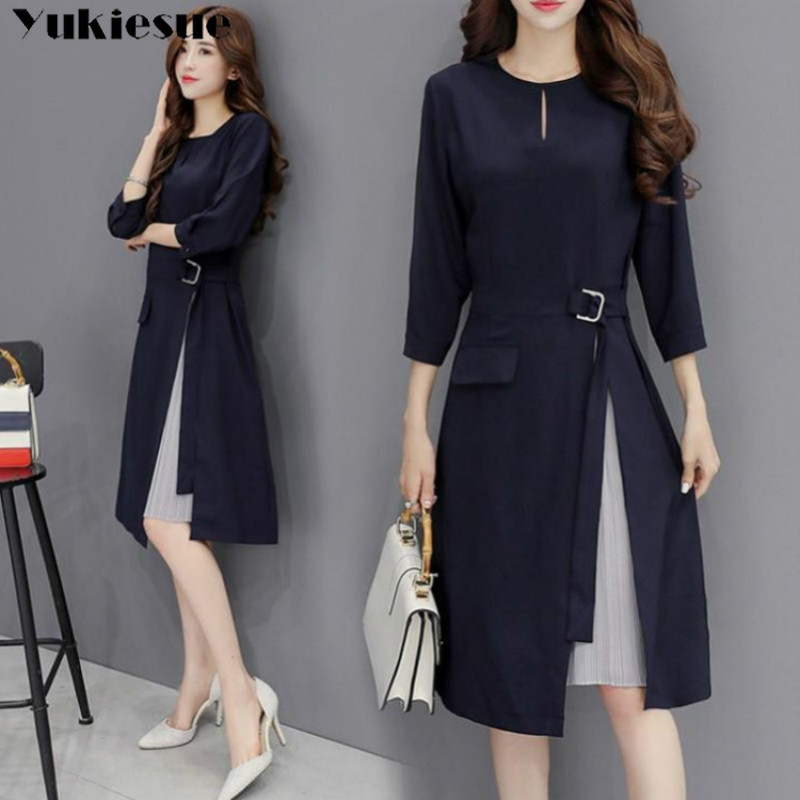 

summer dress women dresses women' dress maxi party patchwork office split up wihth sashes sexy bodycon female plus size, Navy blue