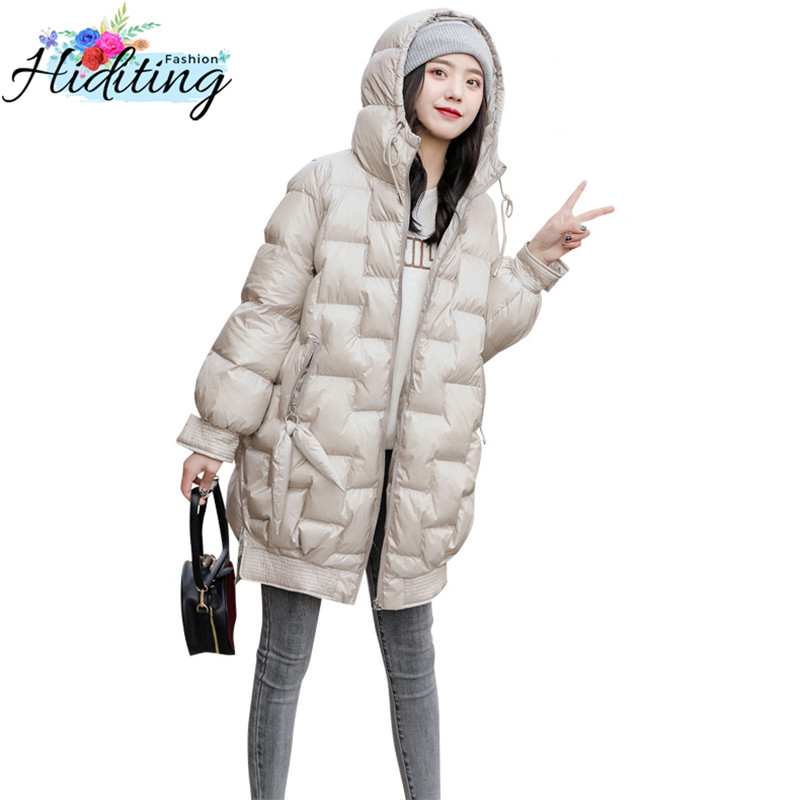 

Women Parkas Winter Medium Long Down Cotton Jacket 2019 Fashion Loose Warm Coat Female Solid Color Hooded Cotton Outerwear WIN34, Khaki