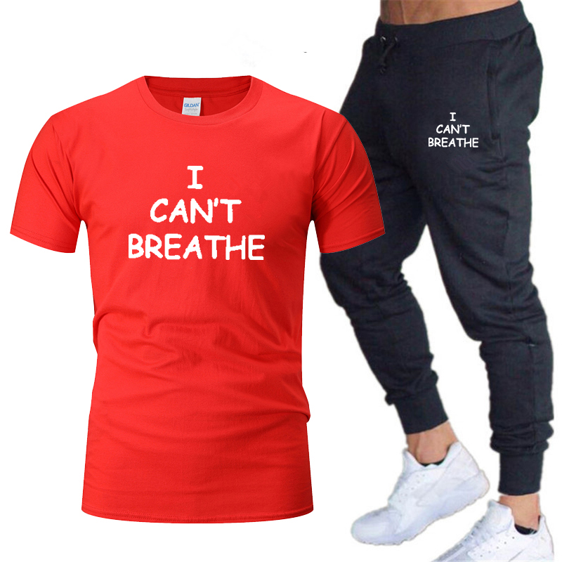 

2020 men' suit T-shirt + pants two-piece suit I can't breathe logo printing casual men and women sportswear new, 20