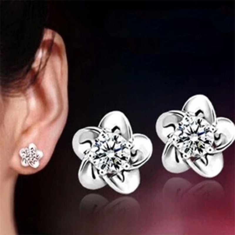 

fashion women zircon immortalized sun flower earrings wild simple ZC diamond silver earrings wholesale free shipping, Golden;silver