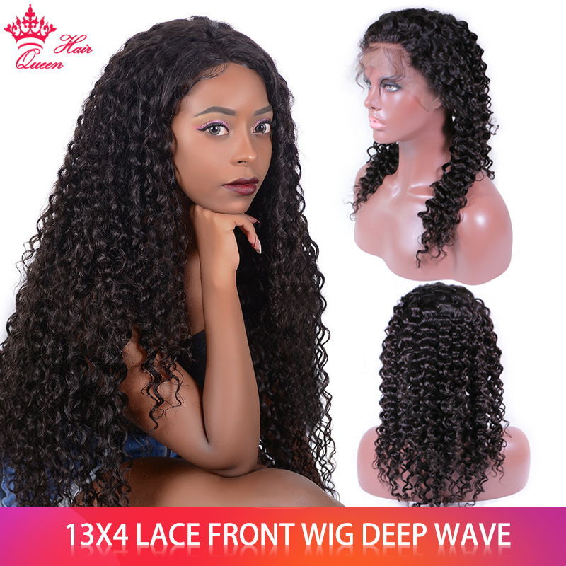 

Queen Hair Deep Wave Wig Curly Human Hair Wigs For Women Pre Plucked Hairline with Baby Hair Virgin Brazilian 13x4 Lace Closure Wig, Natural color1b