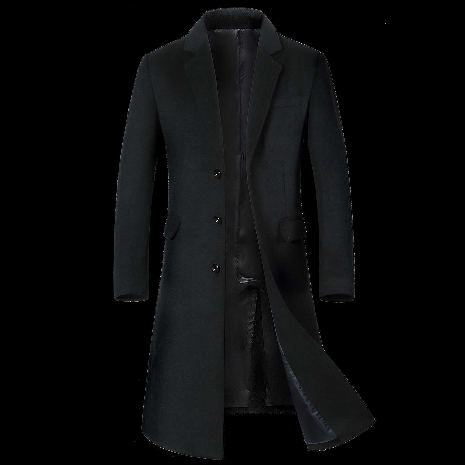 

A Long Jacket Below The Knee,Winter Men's Woolen Woolen Coat, Men's Coat Windbreaker, Men Coats,, Wool Coat Men ,Long, Black