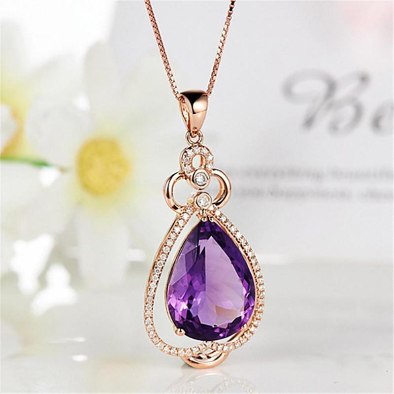 

Heart-shape Necklace Water Drop Pendant Various Plated Purple Crystal Necklaces Pendants Jewelry Gift Accesorios Mujer A1