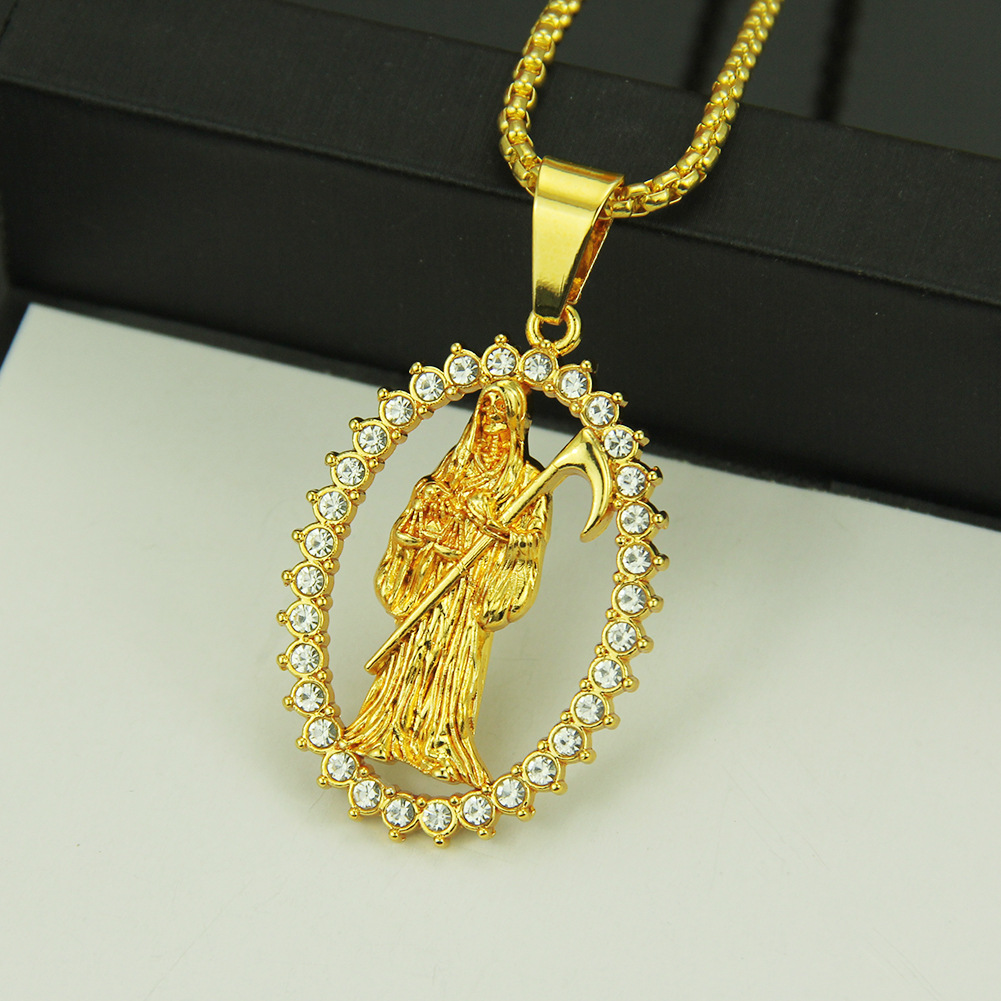 

New Arrival Halloween Diamond Hollowed Skeleton Portrait Gold Silver Pendant Necklace Chain Hip Hop Jewelry Gifts for Men and Women for Sale
