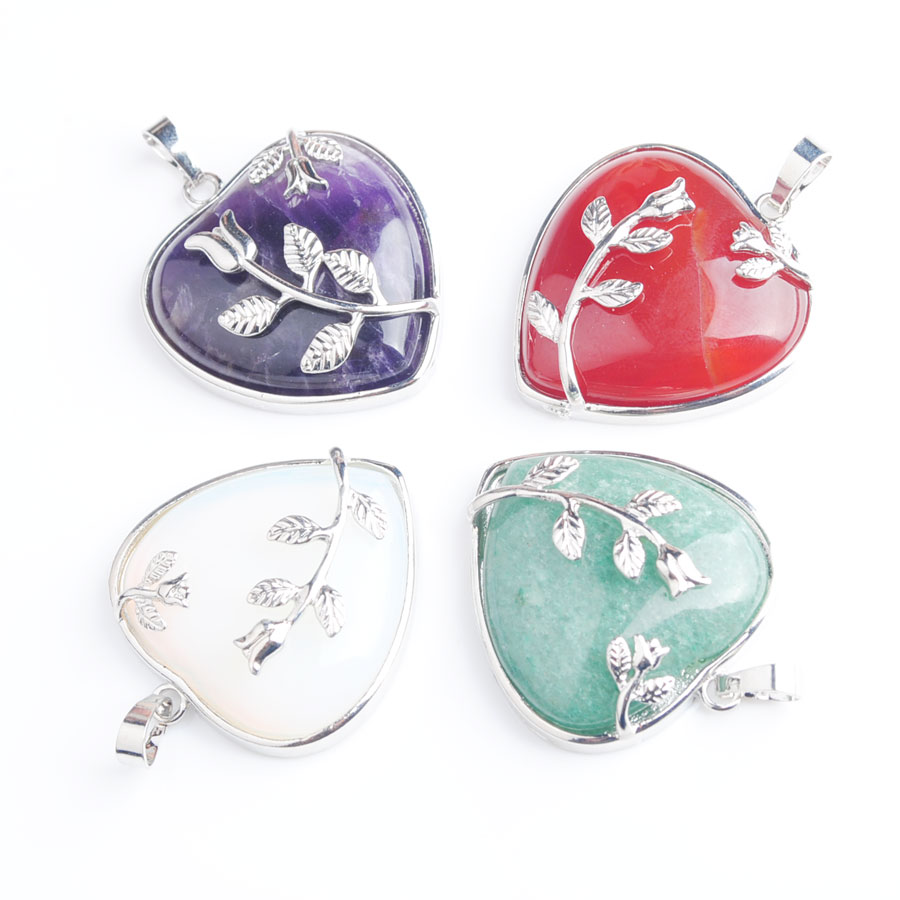 

WOJIAER Love Heart Gem Stones Charm Pendant Bohemian Style Women Jewellery Natural Turquoise Lapis Lazuli Crystal Stone BN316