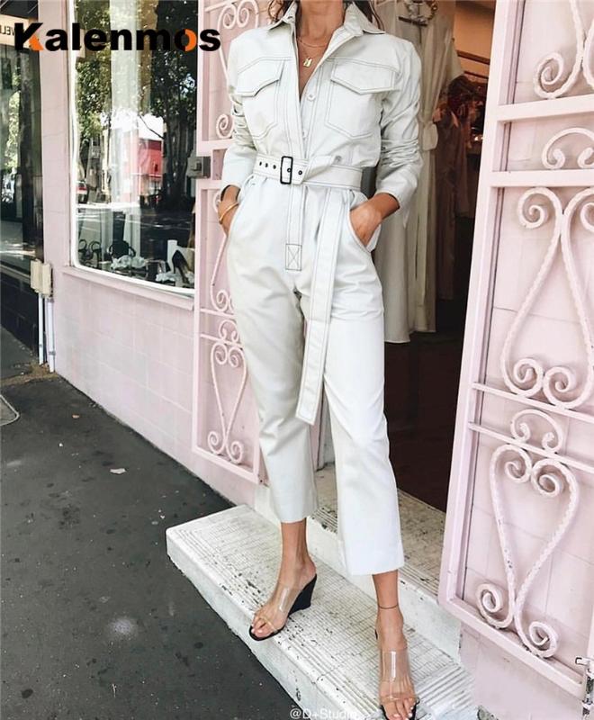 

Boyfriend Cargo Cotton Rompers Women Jumpsuit KALENMOS Sash Pocket Sports Spring Autumn Overalls Chic Streetwear Work Bodysuit, Black