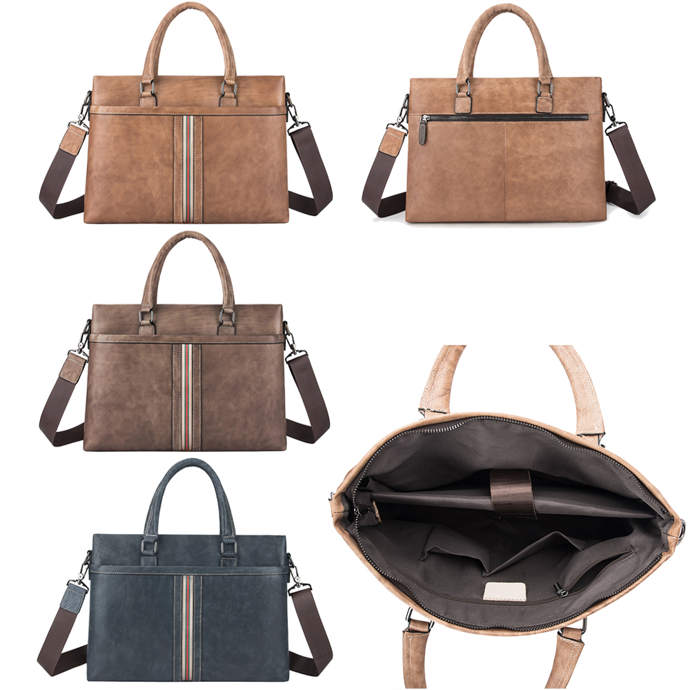 

Men Genuine Leather Plain Crossbody Laptop Messenger Bags Vintage Business Work Travel Pack Handbags Tote Soft Cowhide Sling Shoulder Bag, 3 colors for choice
