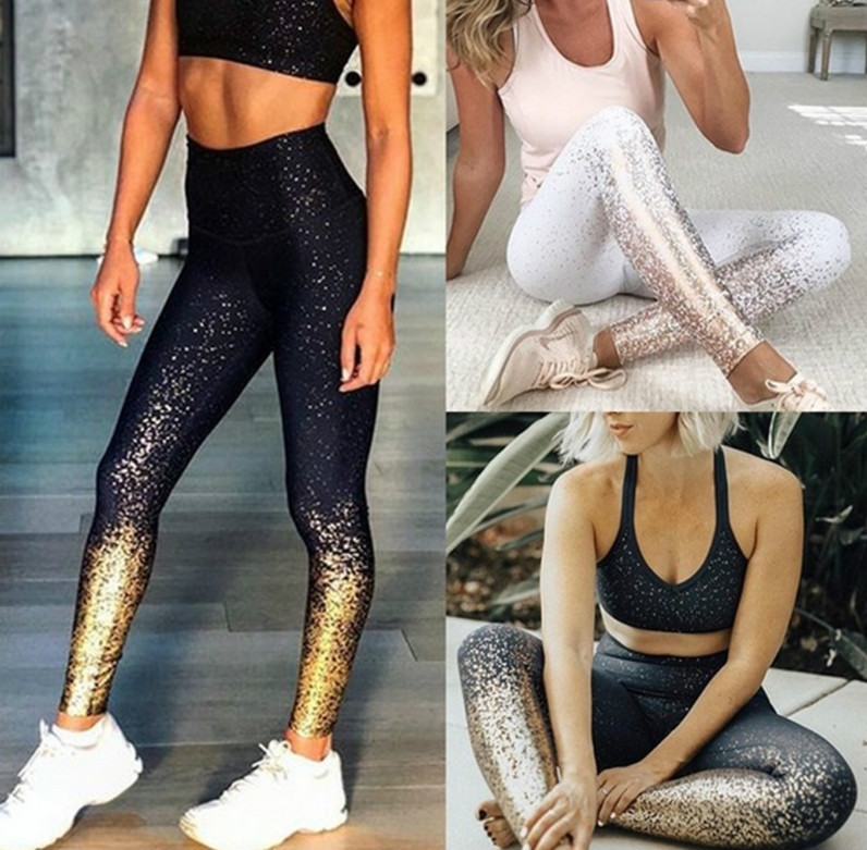 

Womens Designer Leggings Bronzing Printing Yoga Pants Fashion Sweatpants Running Fitness Gym Clothes 2020 New Top Quality Wholesale, Black